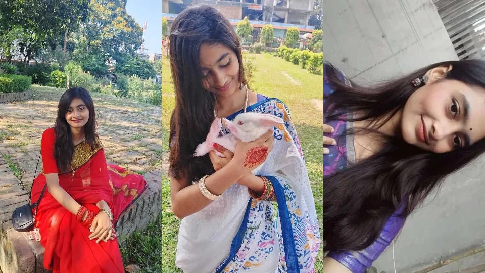Bengali Slim Cutie Showing Pressing Boobs