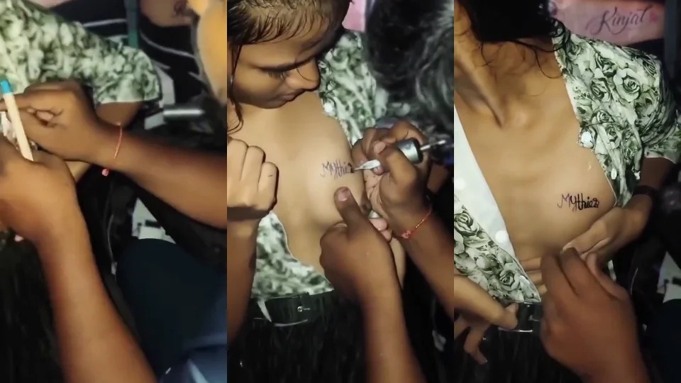 Tamil Cute Teen Girl Design A Tato On Boobs In Front Of All Crowd